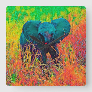AnimalColor_Elephant_002 Vierkante Klok