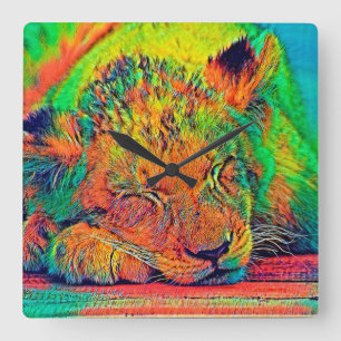 AnimalColor_Lion_002 Vierkante Klok