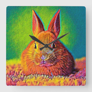 AnimalColor_Rabbit_07 Vierkante Klok