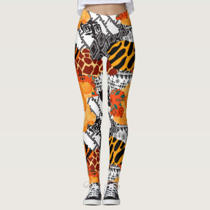 Animalier witte en oranje leggings