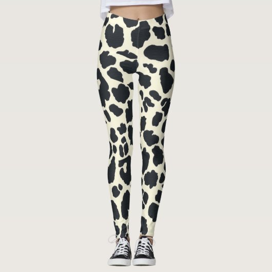 Animalier zwart & wit sneeuw luipaard stijl leggings (Voorkant)