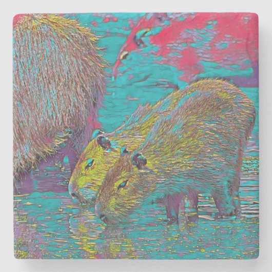 AnimalMix_Capybara_005 Stenen Onderzetter (Voorkant)