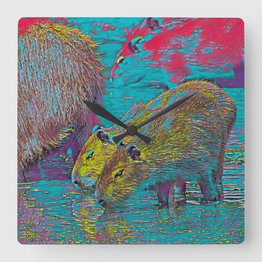 AnimalMix_Capybara_005 Vierkante Klok (Voorkant)