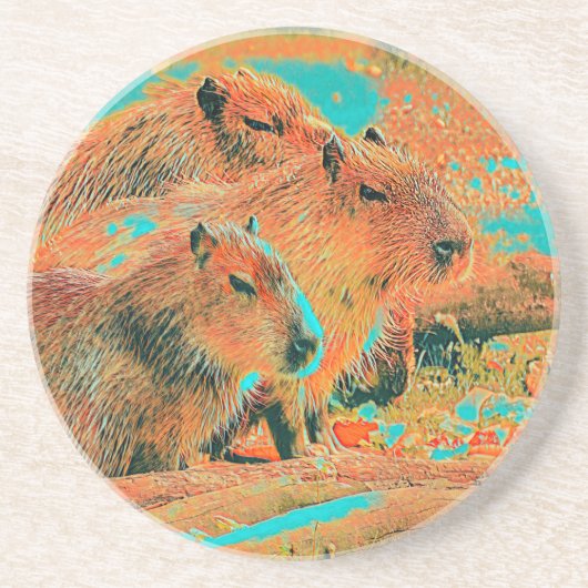 AnimalMix_Capybara_006 Zandsteen Onderzetter (Voorkant)