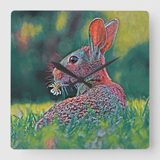 AnimalMix_Rabbit_048 Vierkante Klok (Voorkant)