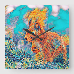 AnimalMix_Squirrel_001 Vierkante Klok