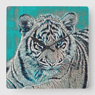 AnimalMix_Tiger_046 Vierkante Klok