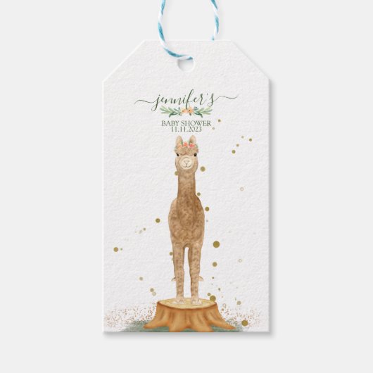 Animals Alpaca script baby shower birthday Cadeaulabel (Voorkant)