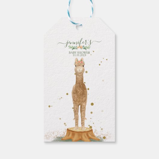 Animals Alpaca script baby shower birthday Cadeaulabel (Achterkant)
