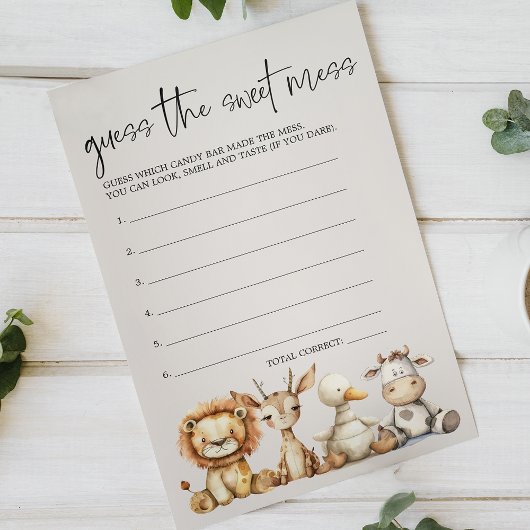  Animals Baby shower Guess Sweet Mess spel Flyer