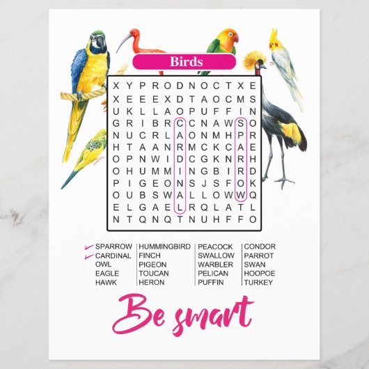 Animals & Birds Word Search | Fun Educational Flyer (Voorkant)