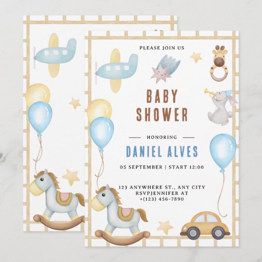 Animals Boy Baby shower Uitnodiging (Voorkant / Achterkant)