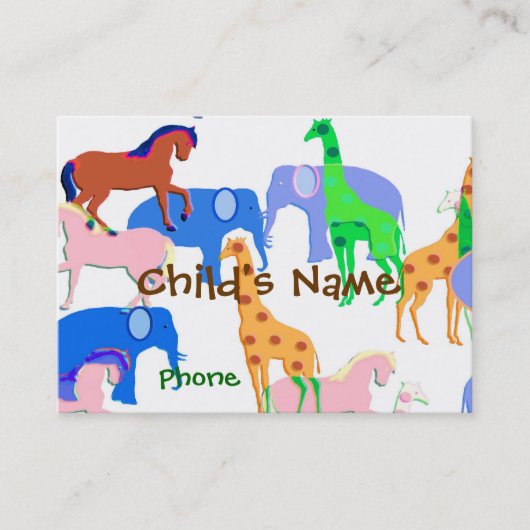 Animals Children's Calling Card Contactkaartje (Voorkant)