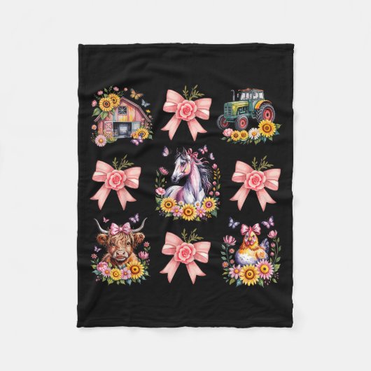 Animals Cow Chicken Horse Tractor Flower Farm Wome Fleece Deken (Voorkant)