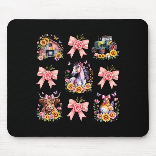 Animals Cow Chicken Horse Tractor Flower Farm Wome Muismat (Voorkant)