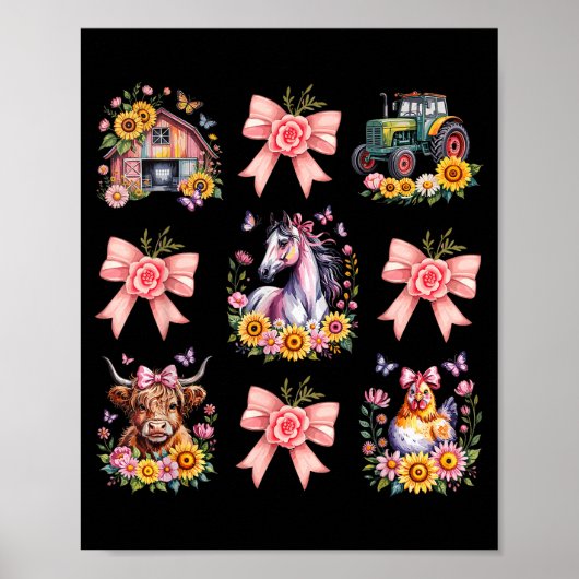 Animals Cow Chicken Horse Tractor Flower Farm Wome Poster (Voorkant)