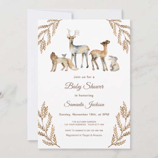 Animals Forest Woodland Baby shower Kaart (Voorkant)