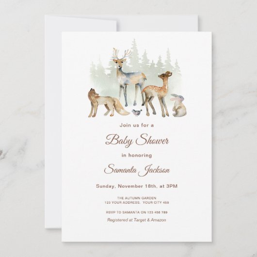 Animals Forest Woodland Baby shower Kaart (Voorkant)