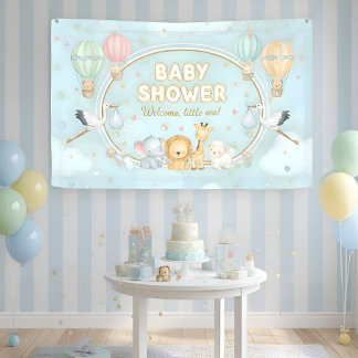 Animals Hot Air Balloons Clouds Cute Baby Shower  Spandoek