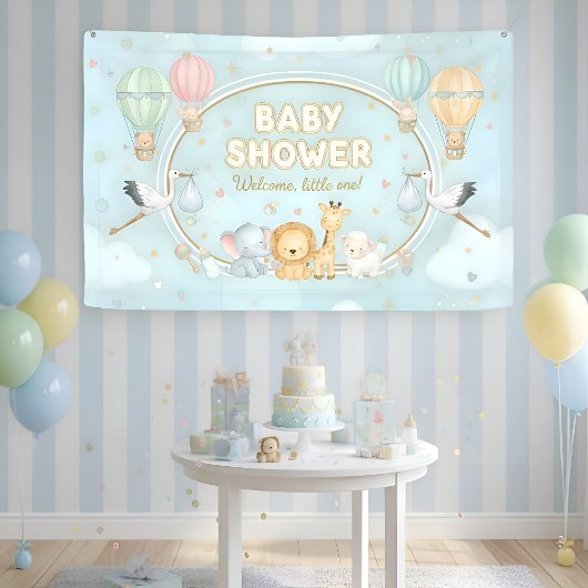 Animals Hot Air Balloons Clouds Cute Baby Shower  Spandoek