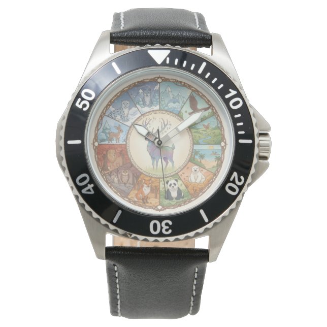 Animals image round coaster sticker horloge (Voorkant)