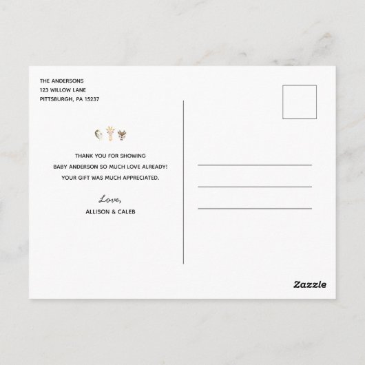 Animals in Masks Virtual Baby shower Dank u wel Briefkaart (Achterkant)