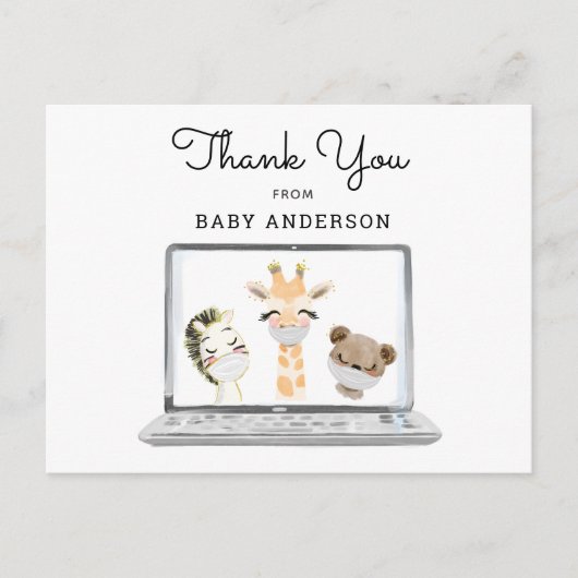 Animals in Masks Virtual Baby shower Dank u wel Briefkaart (Voorkant)