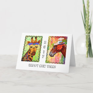 Animals New Year Card Party Feestdagen Kaart