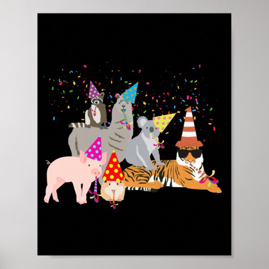 Animals Partying Cute Animals Having A Party Poster (Voorkant)