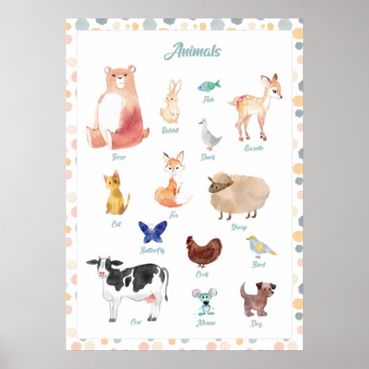 Animals Poster, Printable Wall Art, Educational Poster (Voorkant)