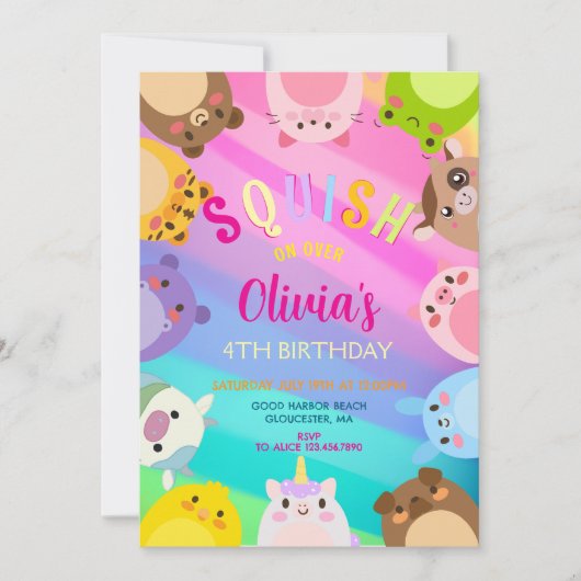 Animals Squish Girl Birthday party Kaart (Voorkant)