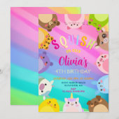 Animals Squish Girl Birthday party Kaart (Voorkant / Achterkant)