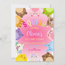 Animals Squish Girl Birthday party Kaart