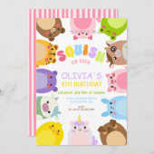 Animals Squish On Over rainbow  Birthday party Kaart (Voorkant / Achterkant)