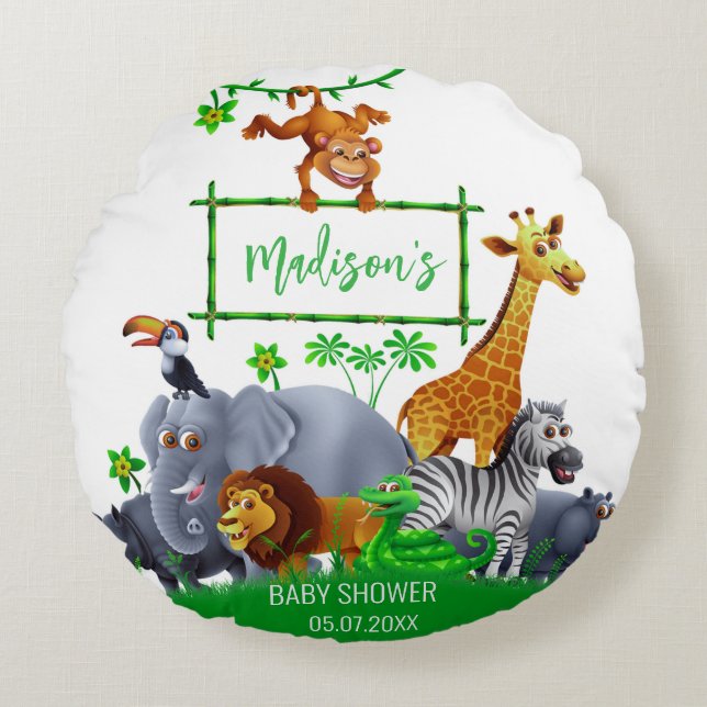Animals Wild Een Oerwoud groen safari kinder baby Rond Kussen (Voorkant)