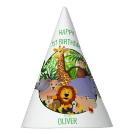 Animals Wild One Oerwoud groene safari voor kinder Feesthoedjes