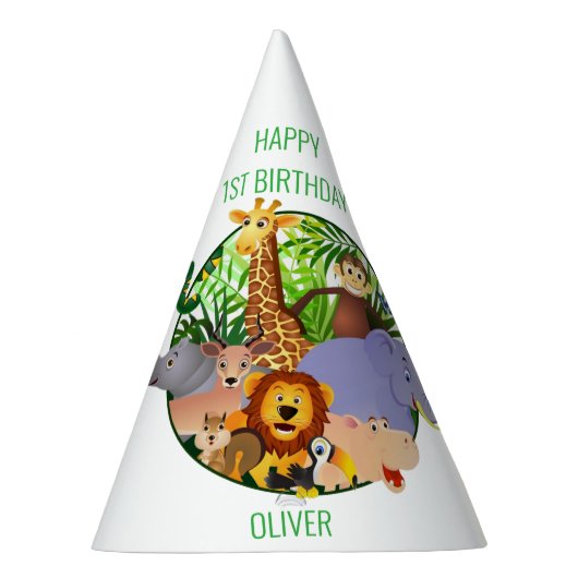 Animals Wild One Oerwoud groene safari voor kinder Feesthoedjes (Rechts)