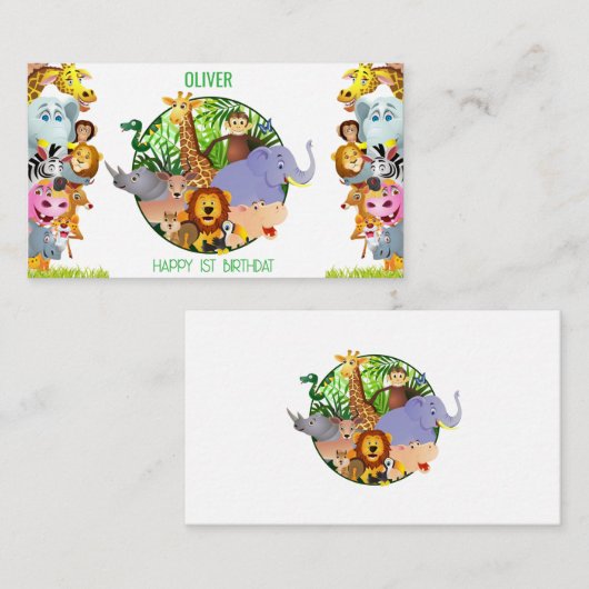 Animals Wild One Oerwoud groene safari voor kinder Informatiekaartje (Voorkant / Achterkant)