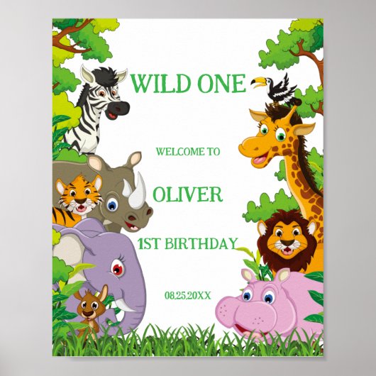 Animals Wild One Oerwoud groene safari voor kinder Poster (Voorkant)