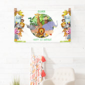 Animals Wild One Oerwoud groene safari voor kinder Spandoek (Insitu)