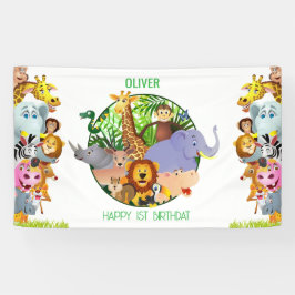 Animals Wild One Oerwoud groene safari voor kinder Spandoek