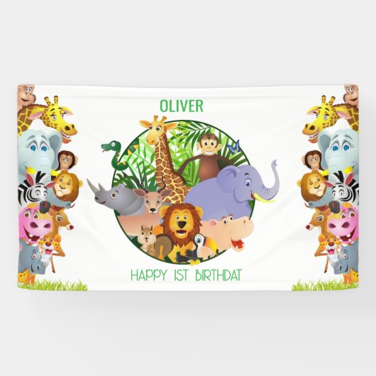 Animals Wild One Oerwoud groene safari voor kinder Spandoek (Horizontaal)