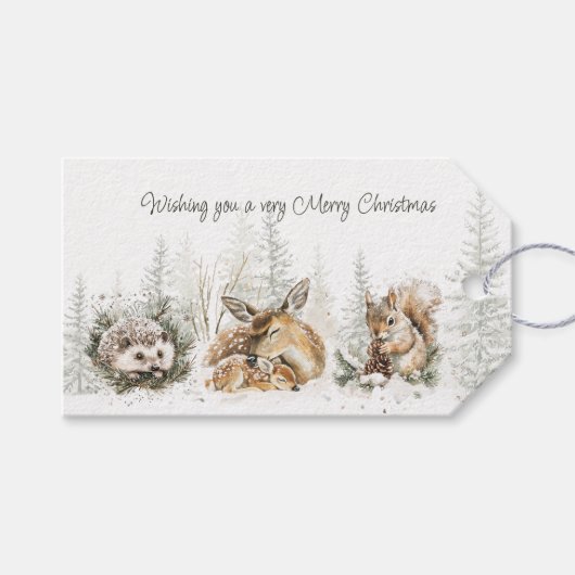 Animals Winter Forest Christmas Cadeaulabel (Voorkant (Horizontaal))