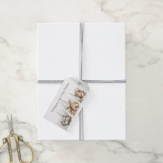 Animals Winter Forest Christmas Cadeaulabel (Met Touw)