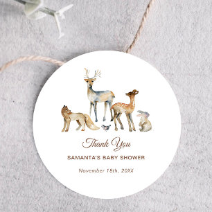 Animals Woodland Baby shower Bedankt Ronde Sticker