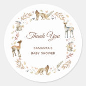 Animals Woodland Baby shower Bedankt Ronde Sticker (Voorkant)