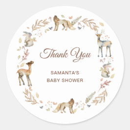 Animals Woodland Baby shower Bedankt Ronde Sticker