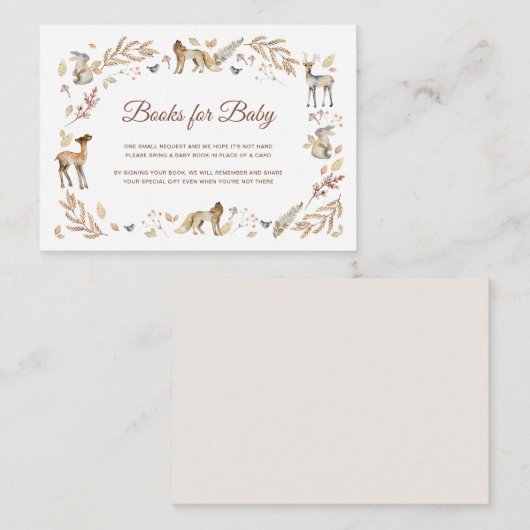 Animals Woodland Baby shower Boeken voor Baby Informatiekaartje (Voorkant / Achterkant)