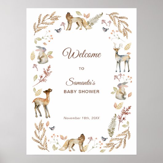 Animals Woodland Baby shower Welkom Poster (Voorkant)