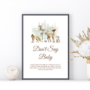 Animals Woodland Zeg geen Baby-teken Poster